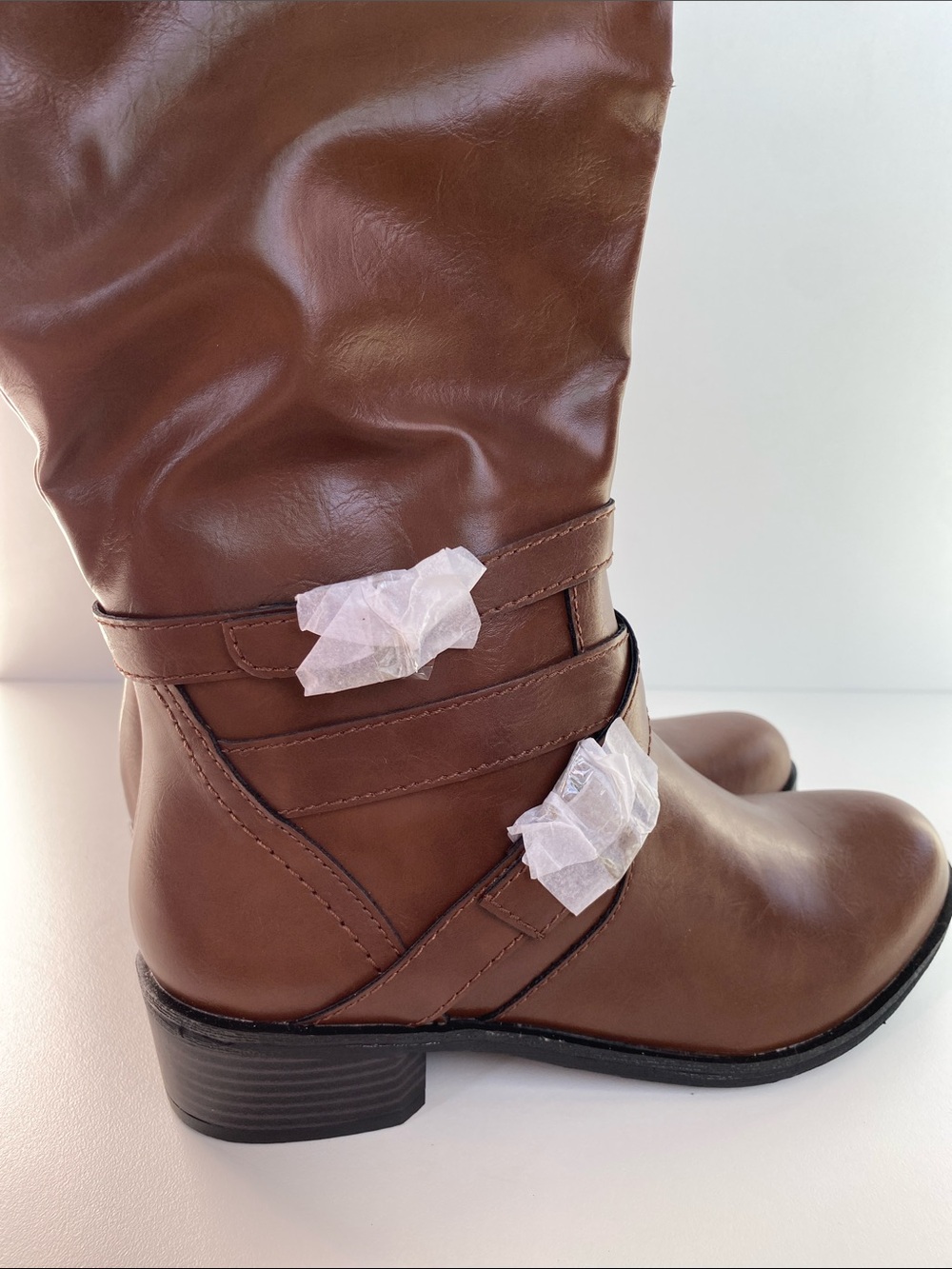 NWT Arizona Jean Co Women's Cognac Brown Knee High Riding Boots size 7 WIDE CALF - Picture 2 of 6